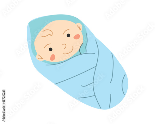 Newborn baby, wrapped in blanket. Cute infant boy