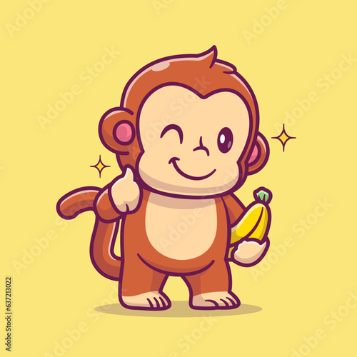 Cute Monkey Holding Banana With Thumb Up Cartoon Vector
Icon Illustration. Animal Food Icon Concept Isolated Premium
Vector. Flat Cartoon Style