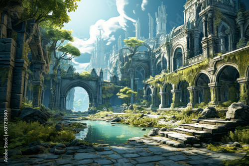 Epic Adventure in a Fantasy Environment with a Bridge and a Ruins Castle