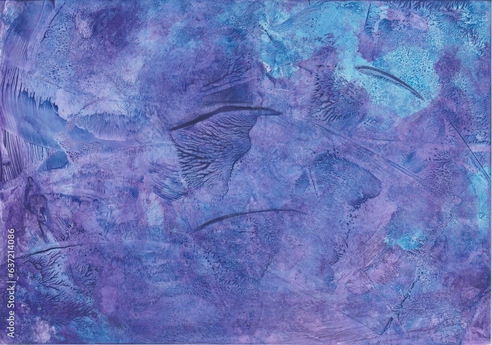 Encaustic painting with an abstract pattern, painted with paint iron and wax in blue and violet