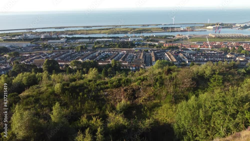 Residential Houses Aerial View from Hilltop with Marina Background Residential Houses Aerial View from Hilltop with Marina Background