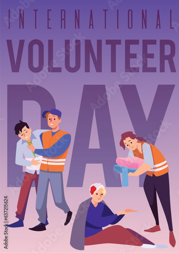 International volunteer day poster  flat vector illustration.
