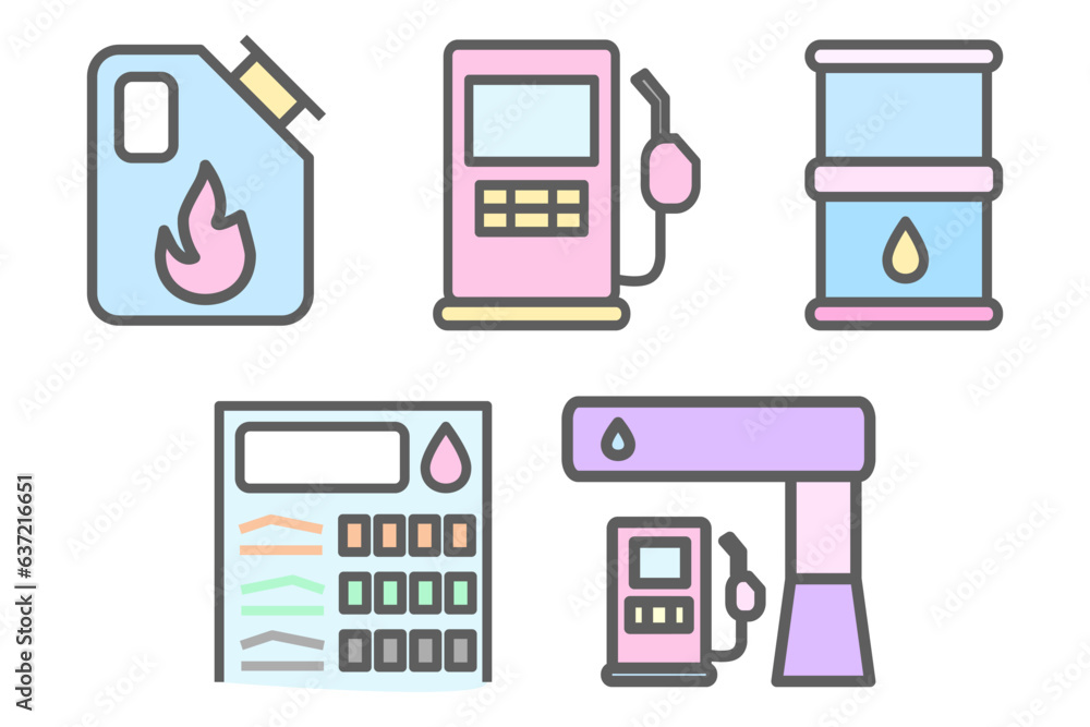 set of pastel oil fuel icons set of pastel oil fuel icons