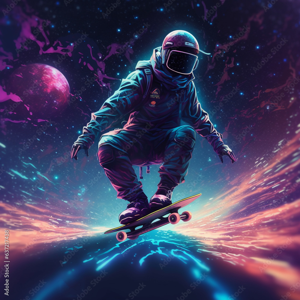 Astronaut surf on a surfboard in space with stars Astronaut surf on a surfboard in space with stars
