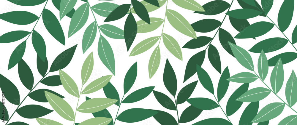 Abstract foliage botanical background vector. Green color wallpaper of tropical plants, leaf branches, leaves, forest. Foliage design for banner, prints, decor, wall art, decoration.