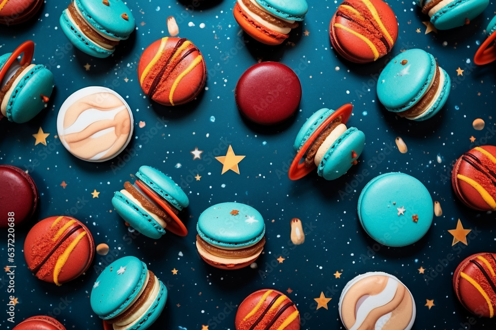 delicious macarons pattern for kids party space themed with planets