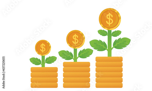 Financial or investment growth increase earning.on white background.Vector Design Illustration.