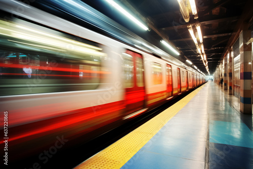 High speed train in motion on the railway station, Railroad with motion blur effect. Commercial transportation. Blurred background © ASHFAQ