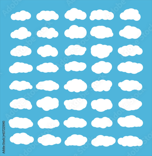 clouds set vector sky blue background, set of 40 white cloud shapes