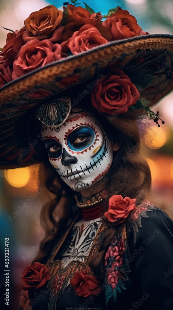Day of the dead mexican carnival known as Day of the Dead with maxican girl portrait wearing carnival mask of the day of the dead Day of the dead mexican carnival known as Day of the Dead with maxican girl portrait wearing carnival mask of the day of the dead