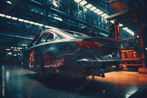 Car manufacturing plant. Car assembly. Machine bodies at the factory. Creating a car © Uliana
