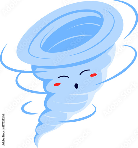 Tornado cartoon weather character, hurricane smiling vector personage. Funny destructive tornado, whirlwind or climate threat, extreme whirlwind