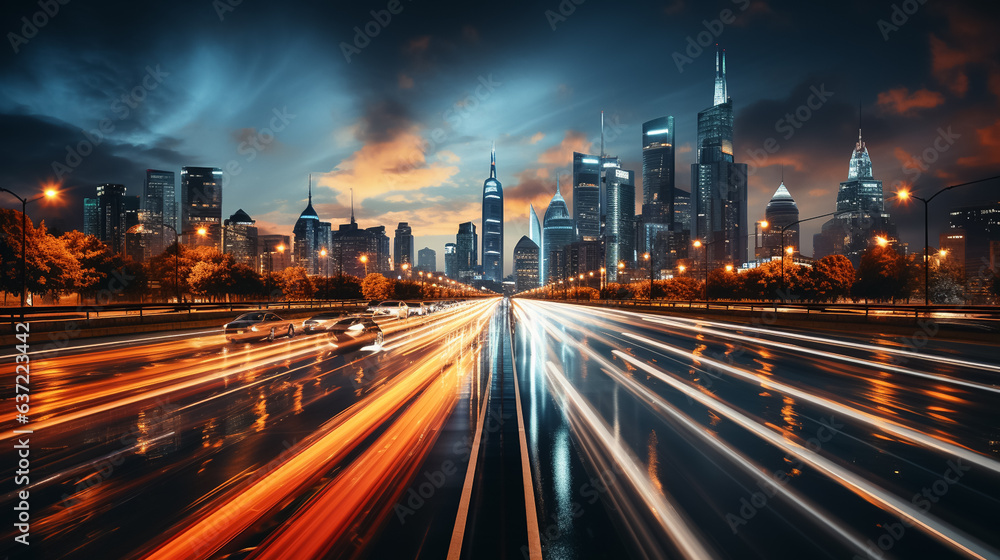 Fototapeta premium Time-lapse photography of traffic, on the road, Blurred background