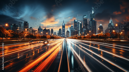 Time-lapse photography of traffic  on the road  Blurred background