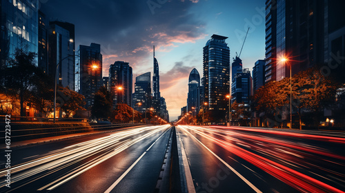 Time-lapse photography of traffic, on the road, Blurred background