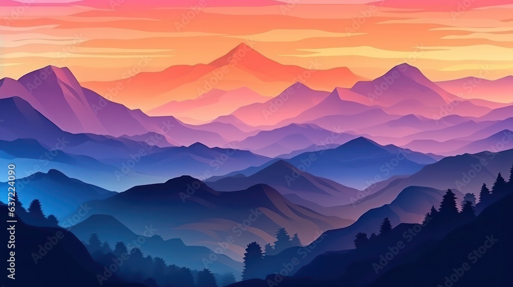 Purple gradient mountains landscape background