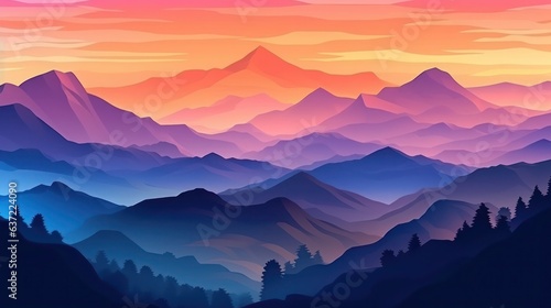 Purple gradient mountains landscape background © sambath