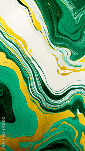 Green and gold marble background. Fluid art wallpaper photo