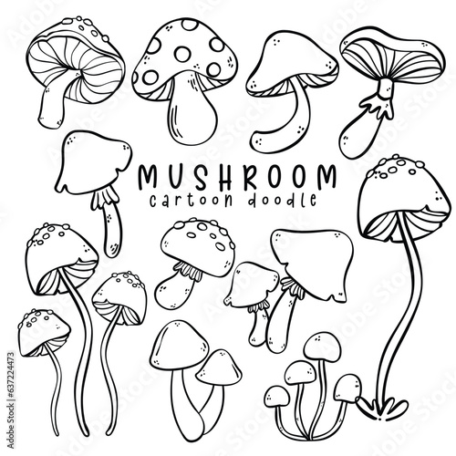 Cute playful autumn mushroom outline Doodle Illustration. Whimsical Fall Hand Drawing Art for stickers, greeting cards templates.