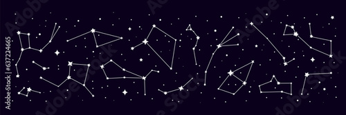 Star space constellation border. Night sky map, mystic astrology. Vector detailed chart showcasing the celestial beauty of stars and their interconnected patterns, for astronomy, horoscope, esoteric