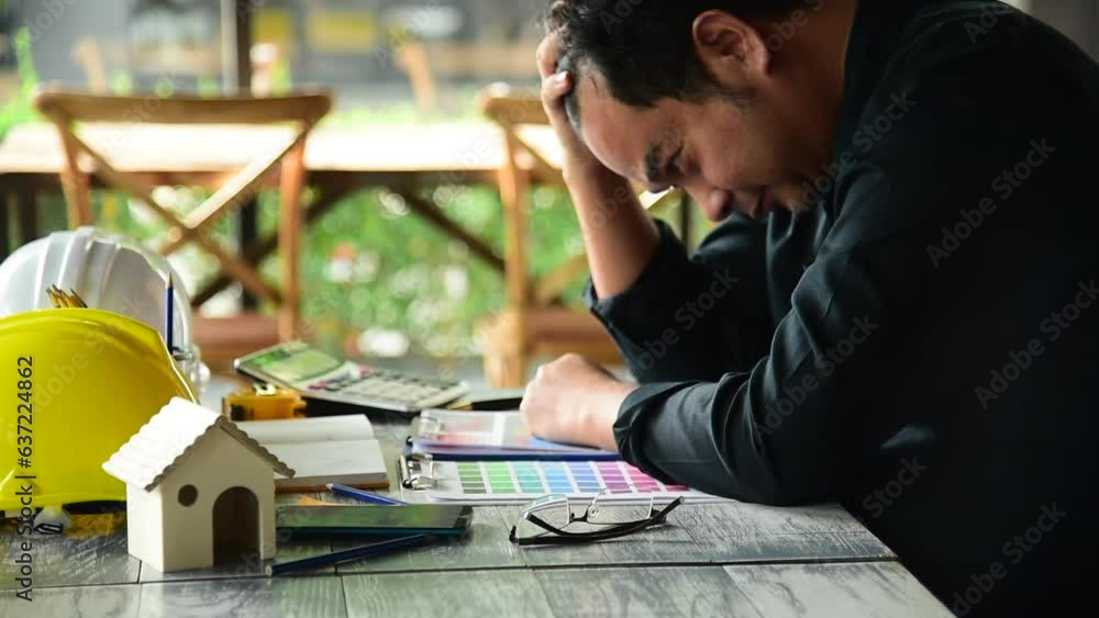 Asian young engineer man stress and failure in architecture project ...