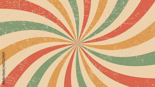 Vintage burst, circus or retro carnival sunlight rays background layout. Vector grungy backdrop with colorful muted curve radiating stripes creating hypnotic effect, evoking a sense of nostalgia © Buch&Bee
