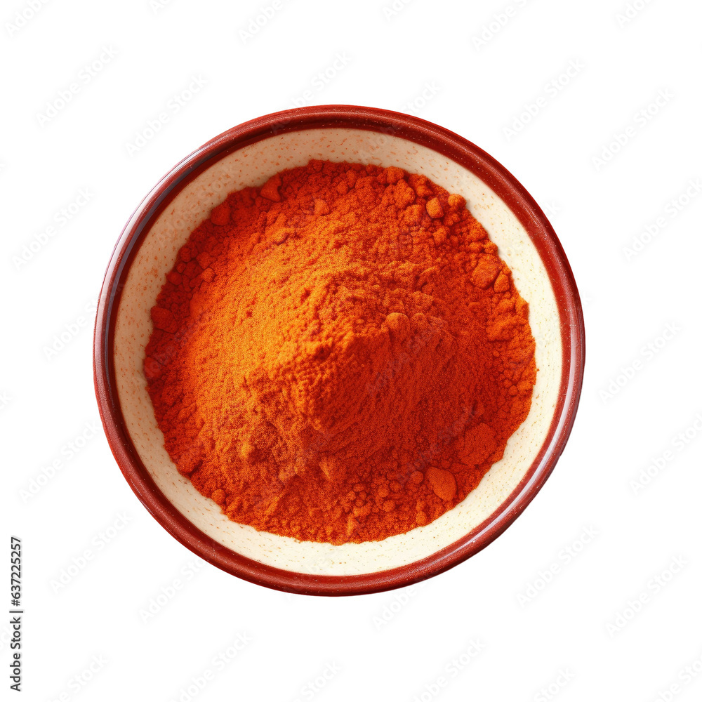 Organic spice paprika powder in a bowl top view isolated on transparent background Organic spice paprika powder in a bowl top view isolated on transparent background