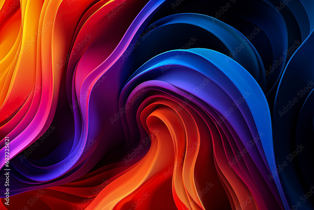 Fototapeta premium Generative AI illustration of dark Abstract background with wave shape and bright colors