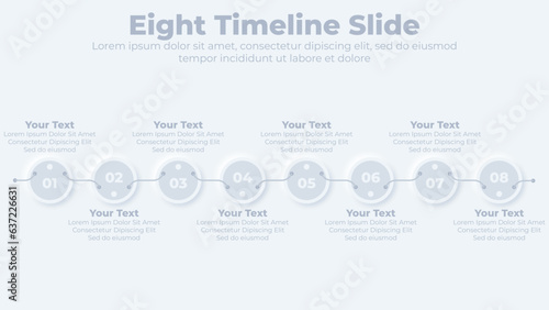 Neumorphic circular timeline steps infographics template design