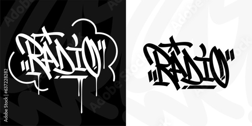 Abstract Trendy Urban Graffiti Street Art Word Radio Lettering Vector Illustration Element