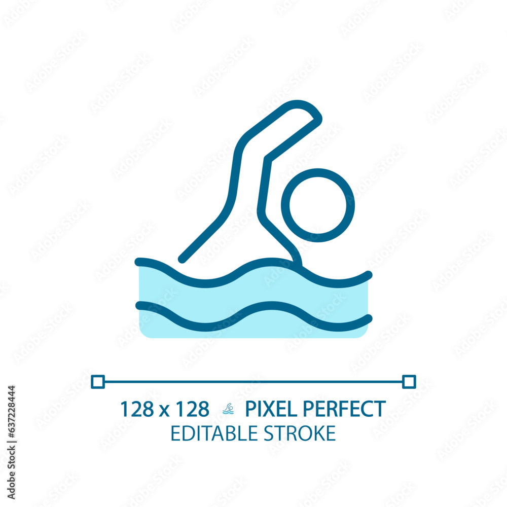 2D pixel perfect editable blue swimming icon, isolated vector, thin line illustration. 2D pixel perfect editable blue swimming icon, isolated vector, thin line illustration.