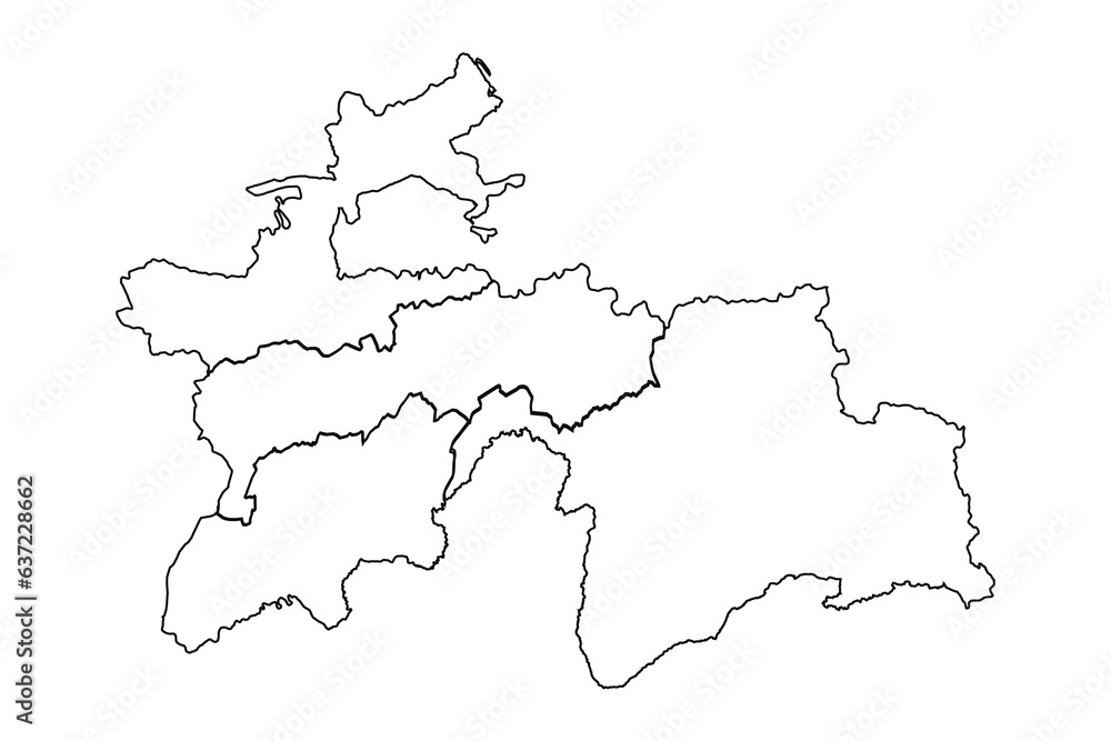 Outline Sketch Map of Tajikistan With States and Cities