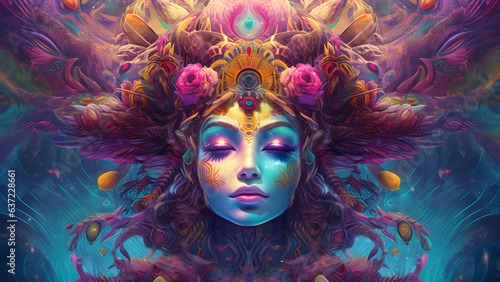 psychedelic woman full face colorful portrait, neural network generated art