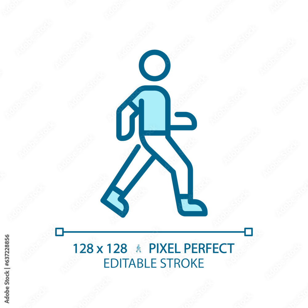 2D pixel perfect editable blue walking icon, isolated vector, thin line illustration. 2D pixel perfect editable blue walking icon, isolated vector, thin line illustration.