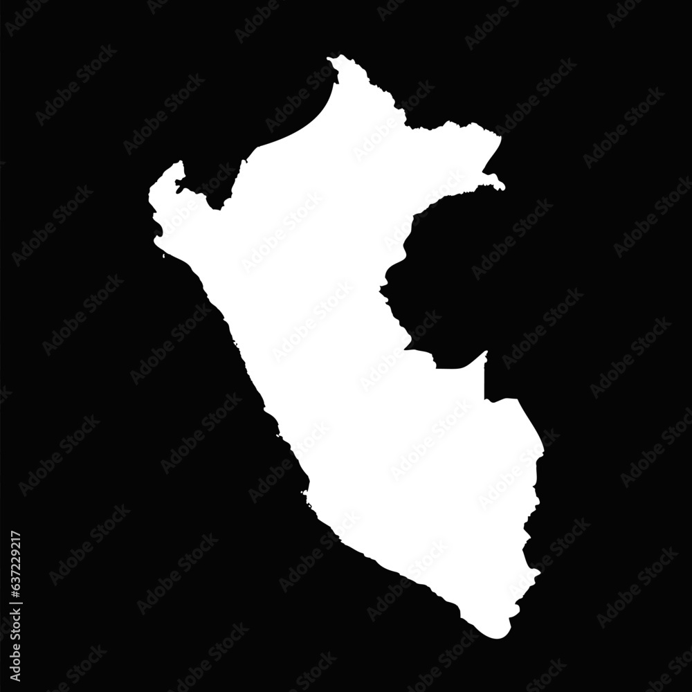 Simple Peru Map Isolated on Black Background