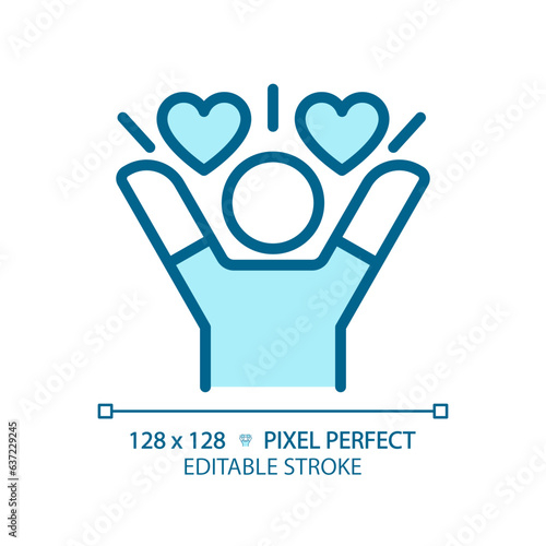 2D pixel perfect editable blue healthy living icon, isolated vector, meditation thin line illustration.
