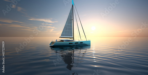 a realistic 14 metres monohull sailboat with solar. Generative Ai content photo