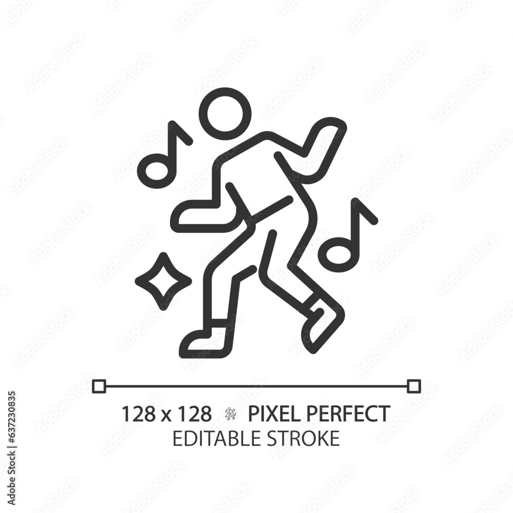 2D pixel perfect editable black dance icon, isolated vector, thin line illustration. 2D pixel perfect editable black dance icon, isolated vector, thin line illustration.