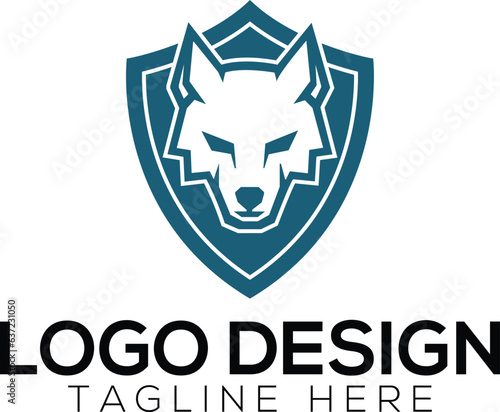 Wolf head and shield logo design