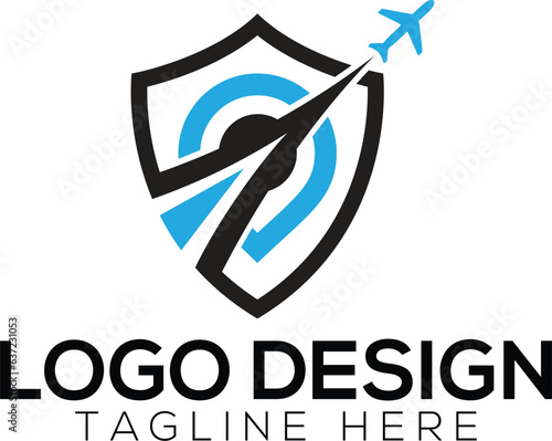 Airplane logo with shield concept 