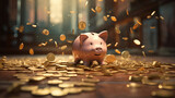An overflowing piggy bank represents both savings and financial education.