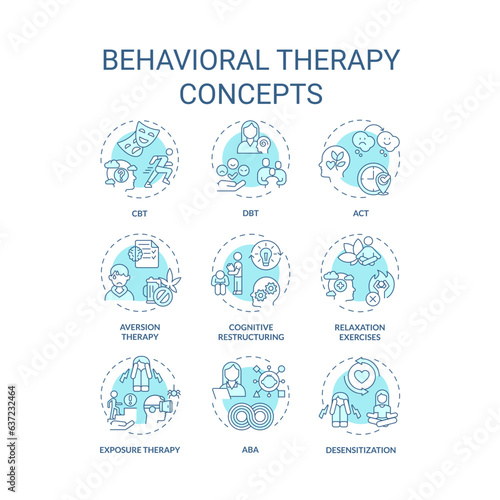 2D editable icons set representing behavioral therapy concepts, isolated vector, thin line blue illustration.