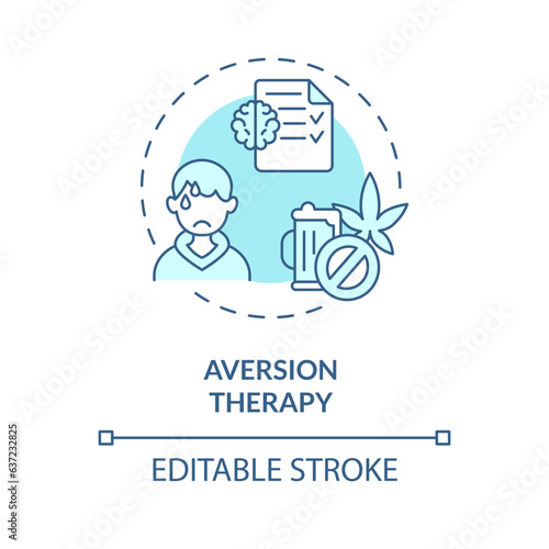 2D editable aversion therapy blue thin line icon concept, isolated vector, monochromatic illustration representing behavioral therapy.