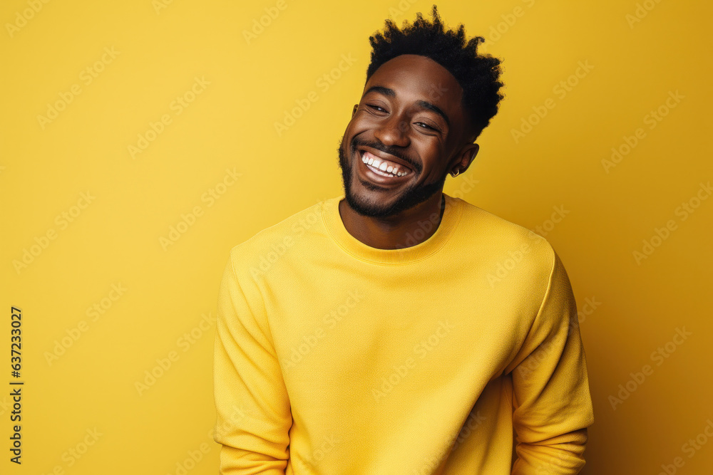 Man Laughing Black Man Studio Background Yellow Joy Fun Happiness Man Laughing Black Man Studio Background Yellow Joy Fun Happiness
