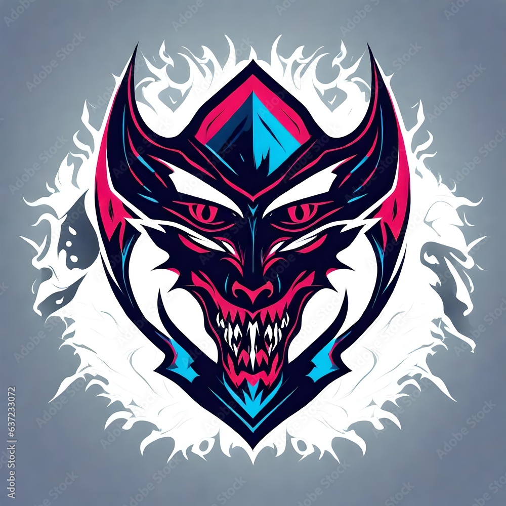 A logo for a business or sports team featuring an abstract fictional fantasy demon devil head that is suitable for a t-shirt graphic. A logo for a business or sports team featuring an abstract fictional fantasy demon devil head that is suitable for a t-shirt graphic.
