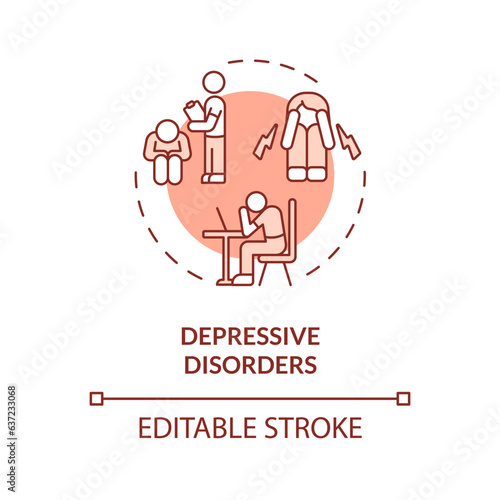 2D editable depressive disorders red thin line icon concept, isolated vector, monochromatic illustration representing behavioral therapy.
