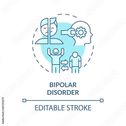 2D editable bipolar disorder blue thin line icon concept, isolated vector, monochromatic illustration representing behavioral therapy.