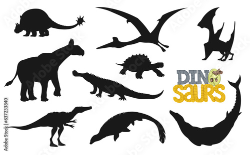 Photo Cartoon dinosaur characters silhouettes