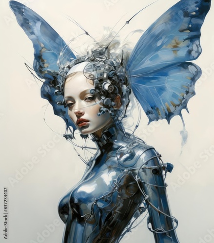 Robot girl with butterfly wings