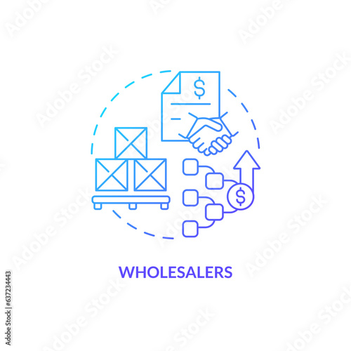 2D wholesalers gradient thin line icon concept, isolated vector, blue illustration representing vendor management.